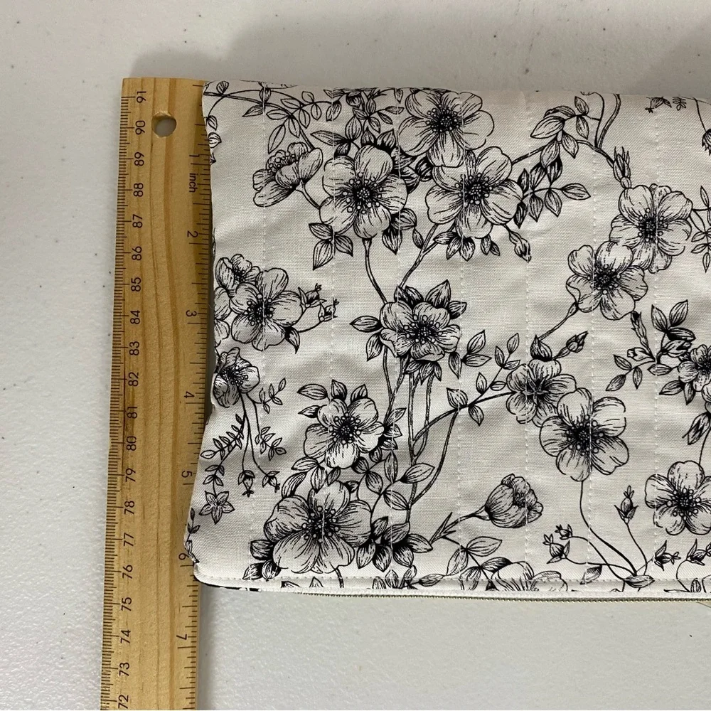 Quilted Floral‎ Zipper Pouch Black White Botanical Makeup Bag -Gift